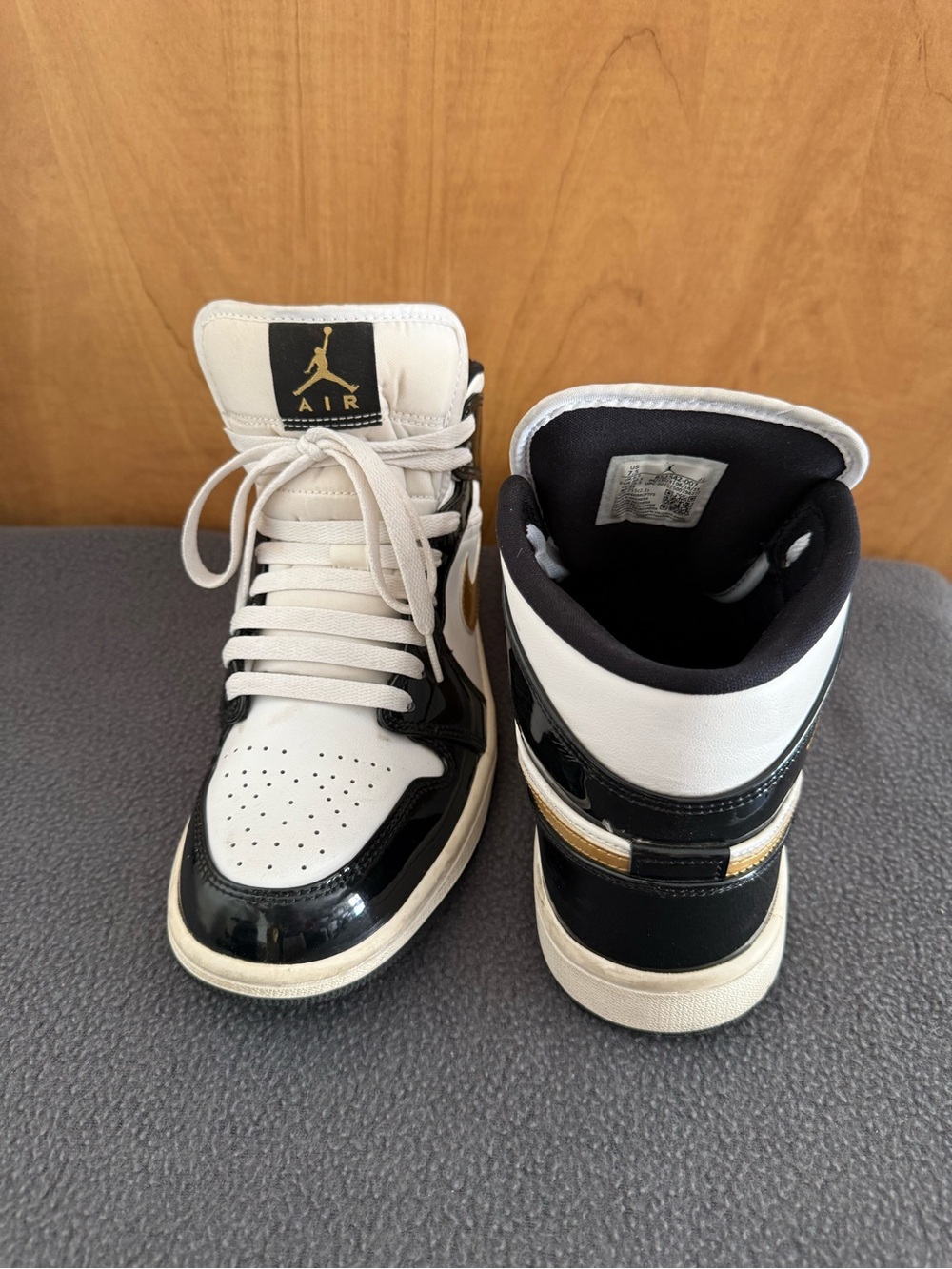 Jordan High-Top Sneakers in White, Black & Gold